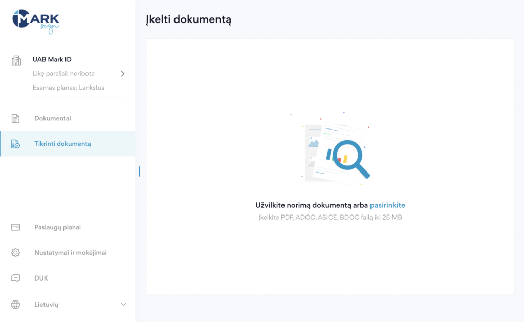 Tikrinti dokumenta-Mark Sign