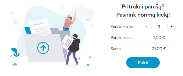 parašų kiekis pakete